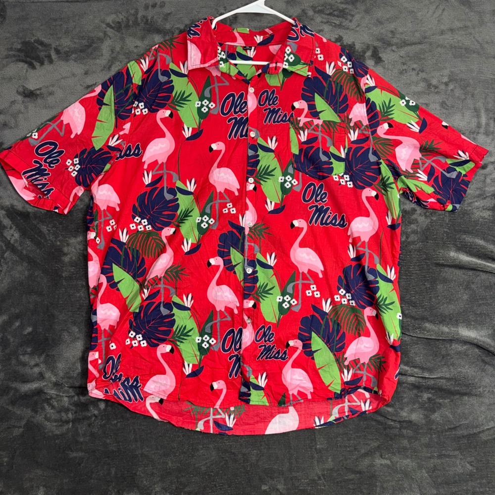 Men's 3XL Ole Miss Button Down Shirt Excellent Flamingo Tropical Floral Print
